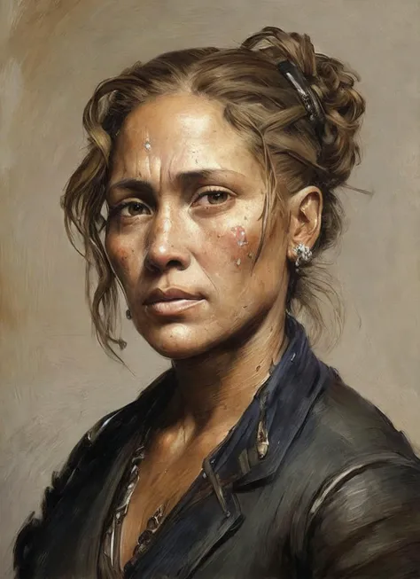 a portrait of sks woman coal miner in 19th century, beautiful painting with highly detailed face by greg rutkowski and magali villanueve, <lora:locon_jennifer_v1_from_v1_64_32:1.3>