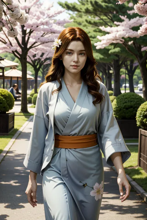 ((ultra detailed, masterpiece, absurdres))
 <lora:Spider2MaryJ:0.9>
Spider2MaryJ, 1girl, long hair, orange hair, walking in a serene Japanese park with cherry blossoms, yukata, and a hair ornament