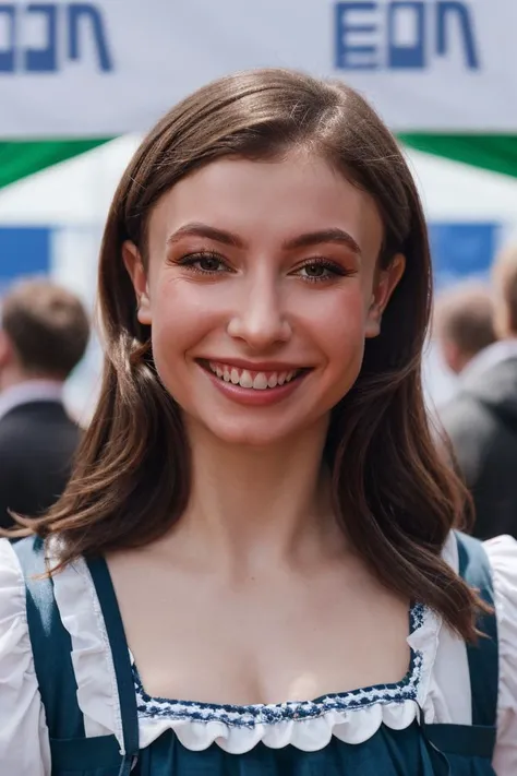 1girl, solo, portrait, traditional_German_dirndl, Oktoberfest, grin, blurry_background, bokeh, chromatic_aberration, depth_of_field, female focus, photorealistic, soft colors, masterpiece, high quality, (high detailed skin:1.1)
 <lora:katelyn_nacon_lora_v0...