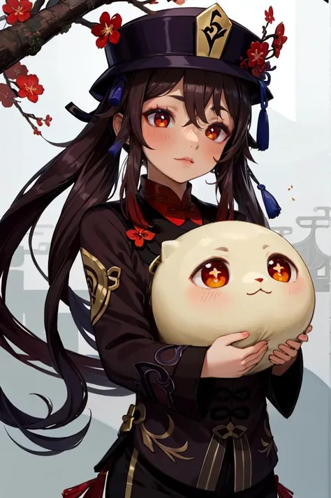 <lora:muku:0.9>    <lora:Hu_Tao_Genshin:0.35> Hu_Tao_Genshin, 1girl, solo, long hair, red eyes, brown eyes, flower-shaped pupils, twintails, hu tao (genshin impact), hat, long sleeves, hat flower, jewelry, chinese clothes, shorts,, absurdres, ultra detaile...