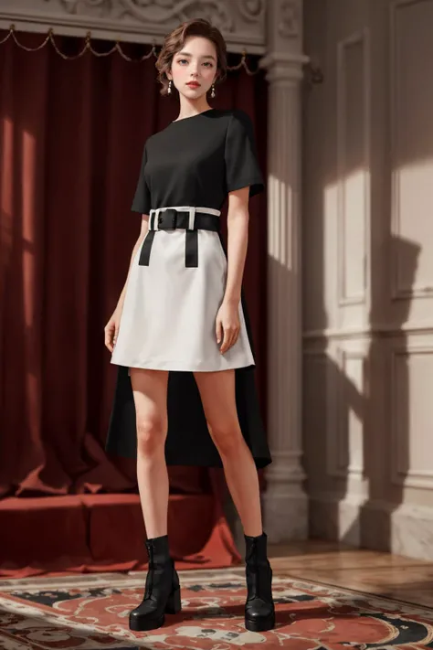 highres,absurdres,masterpiece,best quality,original,extremely detailed CG,extremely detailed wallpaper,perfect lighting,(standing on the stage),blurry background,looking at viewer,
<lora:m0ddr3ss1:0.7>,m0ddr3ss1,mod black and white colorblock dress,