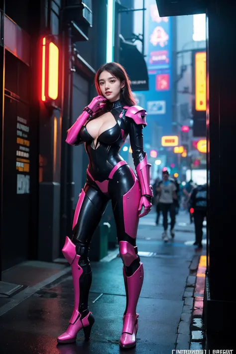 (masterpiece, top quality, best quality, official art, beautiful and aesthetic:1.2),CyberpunkWorld woman,long hair,(full body:1.2),(glowing armor:1.4),(cyberpunk:1.2),(CyberpunkWorld:1.3),neon,Neon Babe,Neon Babe style armor,cyber suit armor,robotic suit,j...