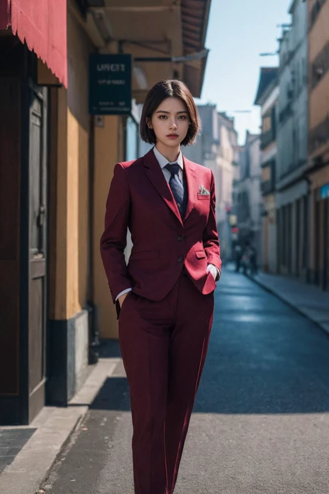 (best quality:1.4),(masterpiece:1.4),(photorealistic:1.4),(Realistic:1.2),(ultra high res, raw photo:1.4),(hdr, hyperdetailed:1.2),(8K:1.2),cinematic photo 1girl,standing,suit,street,