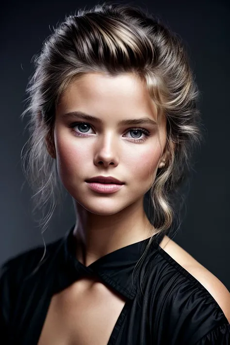 photo of beautiful (crbr1nkley:0.99), a woman in a (movie premiere gala:1.1), perfect hair, hair upsweep updo, wearing black (shirt:1.1),  ((Lil Girl:1.1)), (slightly open mouth), modelshoot style, (extremely detailed CG unity 8k wallpaper), professional m...