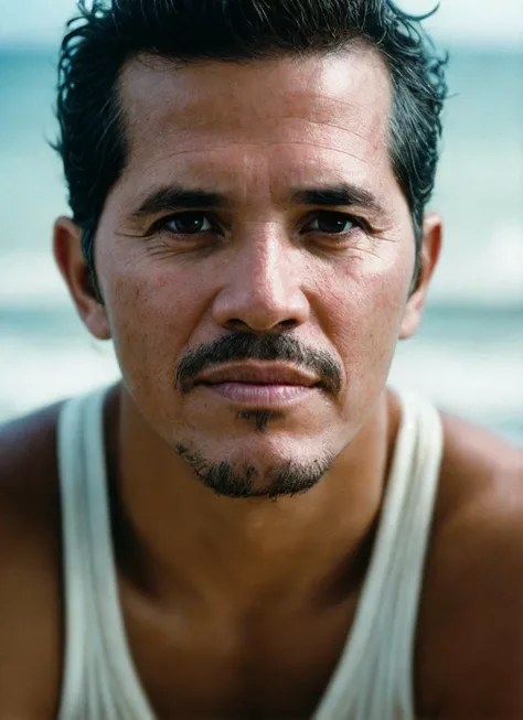 photo of beautiful sks person, hyper realistic photograph, detailed face,film grain, Kodak portra 800, f1.8, intricate, at the beach, <lora:locon_johnleguizamo_v1_from_v1_64_32:1>