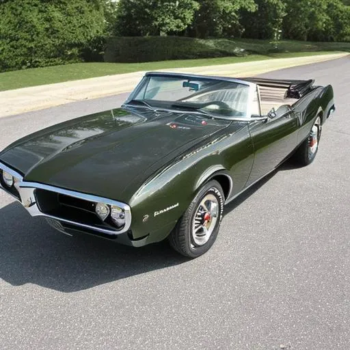 <lora:67_Pontiac_Firebird:1> green firebird convertible