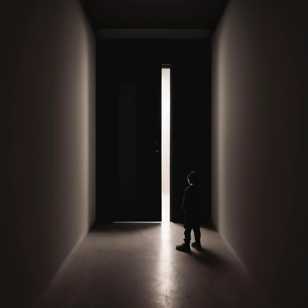 UHD, 4k, ultra detailed, cinematic, a photograph of  <lora:vantablack style:1>
a person standing in a dark room with a door open,solo,1boy,standing,pants,shadow,door,silhouette,dark,cane,doorway , vantablack style, super-black coating style, dark coating s...