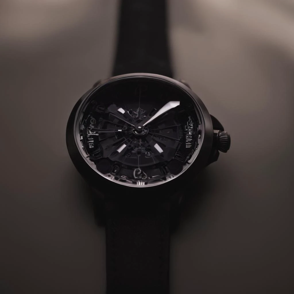 UHD, 4k, ultra detailed, cinematic, a photograph of  <lora:vantablack style:1>
a man wearing a watch on his wrist,blurry,no humans,depth of field,blurry background,shadow,realistic,still life , vantablack style, super-black coating style, dark coating styl...