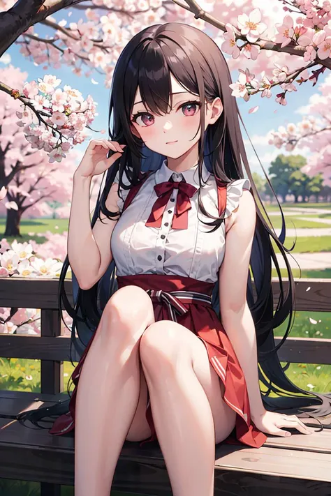 (masterpiece), best quality, high resolution, highly detailed, detailed background, perfect lighting, outdoor, 1girl, cherry blossoms in full bloom