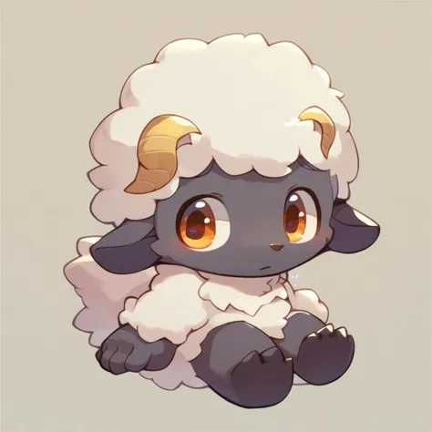 cartoon sheep with big horns sitting on a white surface