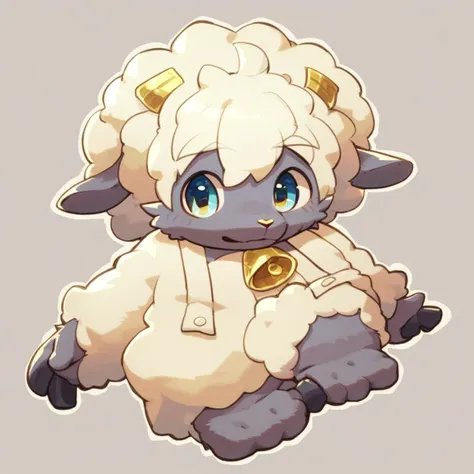 there is a cartoon sheep with a bell on its neck