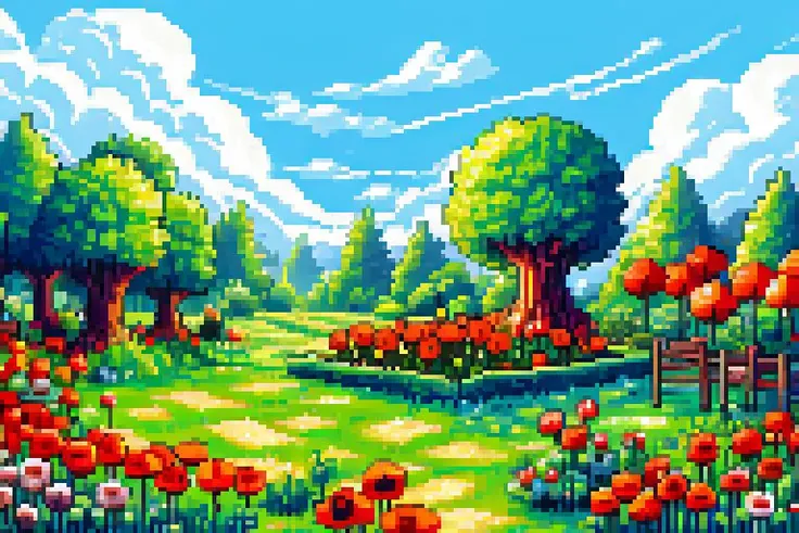 a close up of a pixel art style picture of a garden