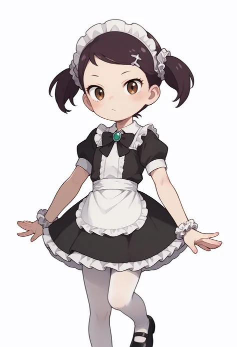 a cartoon girl in a maid outfit is standing with her hands out