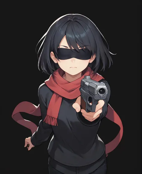 score_9, score_8_up, score_7_up, score_6_up, source anime, 1girl, solo, blindfold, scarf, gun, focus, depth of field, holding gu...