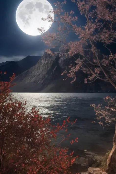 a close up of a full moon over a body of water