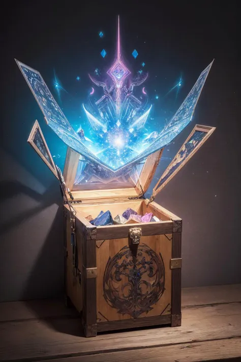 a chest with a glowing star inside and a wooden box with a wooden handle