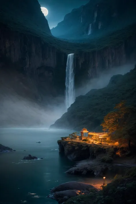 (best quality:1.5), (intricate emotional details:1.5), (sharpen details), (ultra detailed), (cinematic lighting), floating isles landscapes, <lora:add_detail:1>, waterfalls, otherworldly, magical lights, foreign planet, dusk, mysterious,