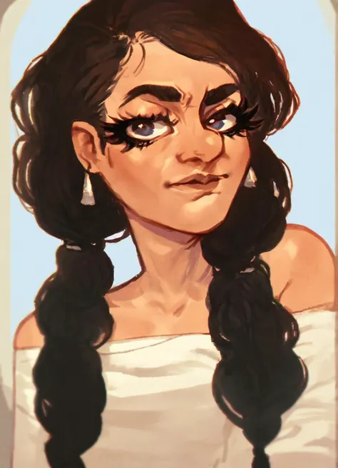 a drawing of a woman with long hair and black eyeliners