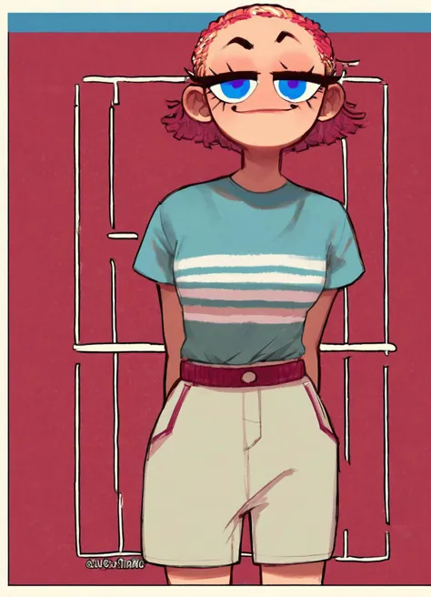 a cartoon drawing of a woman with glasses and a shirt