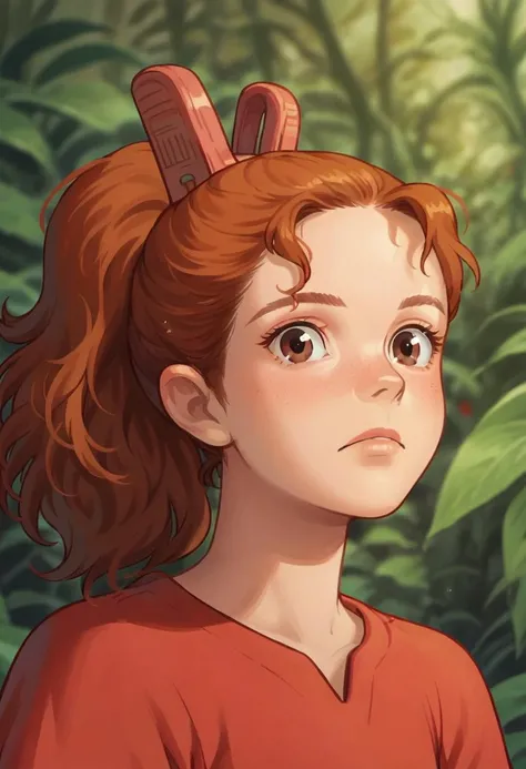 score_9, score_8_up, score_7_up, score_6_up, arrietty, 1girl, orange hair, solo, ponytail, red dress, brown eyes, face focus, upper body, looking at viewer,