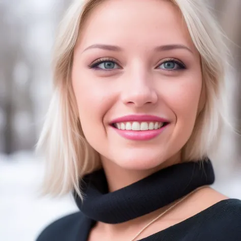 Papparazzi photograph ((face portrait:1.5)) of ZazieSkymm<lora:ZazieSkymm:1>, ((walking down the streets during snowy weather)), ((thick sweater:1.2)), (beautiful lips:1.2), ((nice smile:1.1)), beautiful eyes, blonde hair tied back, perfect white teeth, ((...