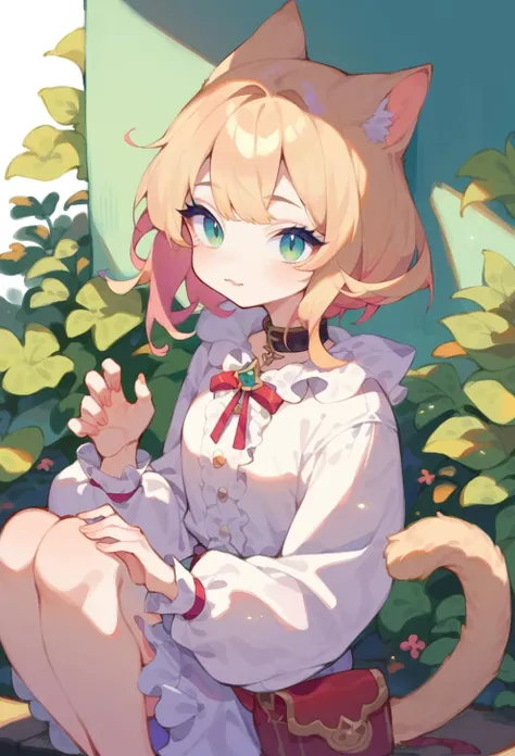 anime girl with a cat ears sitting on a bench