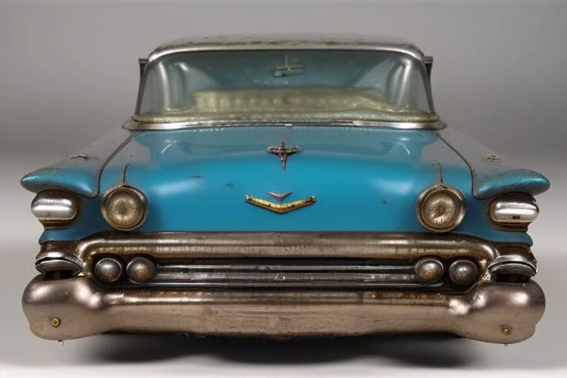 (photorealistic, 4k, 8k, uhd), <lora:Tin_Toy_Cars:1>,  primitive modelled tintoycar:1,  1959 Cadillac in the style of Chuck Jordan, low quality:1, scratches, dents, glossy paint, faded plastic lights, some parts missing, cracked plastic, uneven gaps<lora:l...