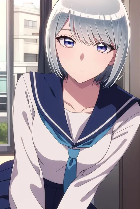 eleonore, <lyco:eleonore-lyco-nochekaiser:1>,
eleonore, short hair, white hair, (white  eyes:1.5),
BREAK skirt, school uniform, serafuku, socks, blue shirt, blue skirt, white necktie, long sleeves,
BREAK looking at viewer,
BREAK indoors,
BREAK <lora:GoodHa...