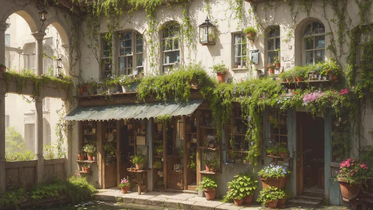 there is a building with a lot of plants on the outside