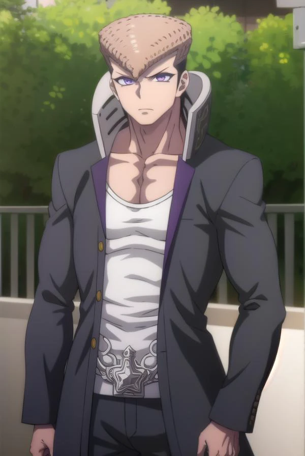 mondooowada, <lora:mondo oowada s1-lora-nochekaiser:1>,
mondo oowada, short hair, bangs, brown hair, (purple eyes:1.1), male focus, pompadour,
BREAK shirt, collarbone, jacket, white shirt, open clothes, open jacket, black jacket, pectorals,
BREAK outdoors,...