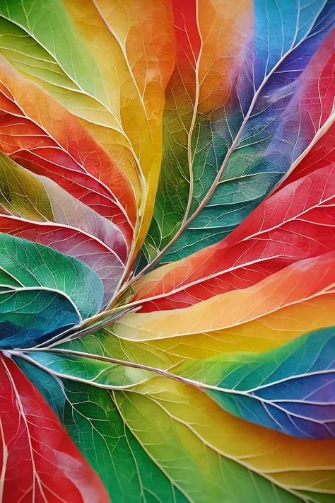 a close up of a colorful leaf with a rainbow of colors