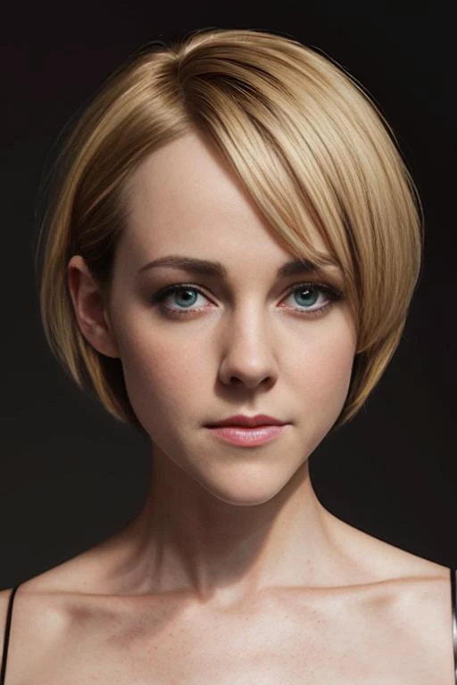 closeup portrait photo of elegant j3n4m410n3 with straight bob cut hair, studio lighting and makeup, skin texture