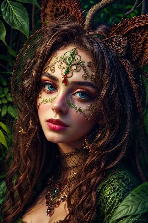 woman in a mythical forest, masterpiece, perfect face, intricate details, horror theme, photo unp, sweet girl portrait