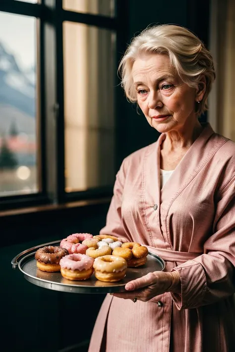 analog photo,photo RAW,(
old grandma 75yo holding a tray with a mountain of fresh donuts
),award winning photography,hyper detailed, intricate, extremely beautiful, photo realistic, rich colours, dark shadows,masterpiece, highly detailed, natural lighting,...