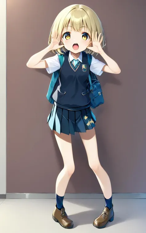 anime girl in school uniform with backpack and purse posing