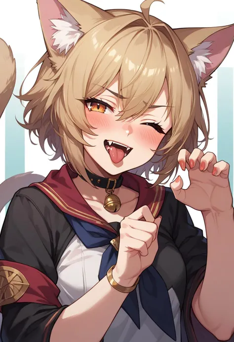 cute catgirl blush embarrassed zPDXL 8k (absurdes:1.2) fangs cat pose one eye closed tongue out <lora:add_details_xl:0.4> <lora:Expressive_H:0.7> ExpressiveH