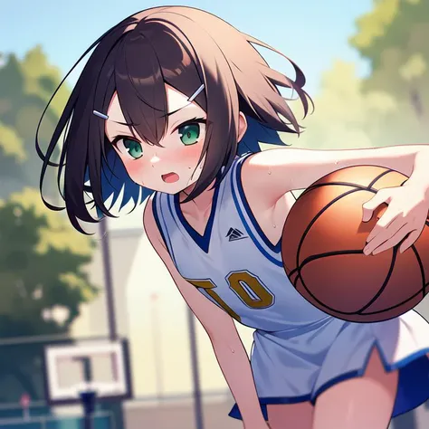 anime girl with a basketball ball in her hand