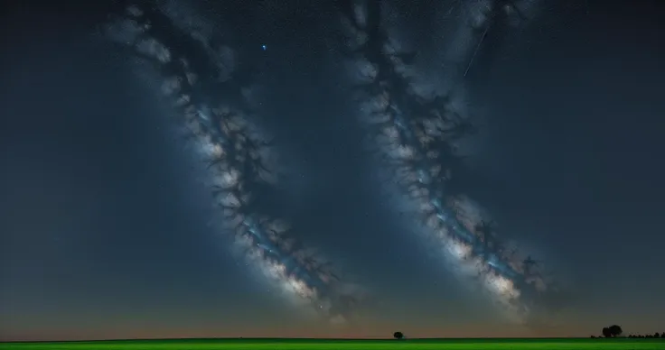 a close up of a field with a sky full of stars