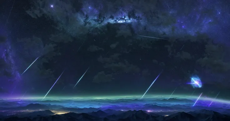 a view of a night sky with stars and a few shooting stars