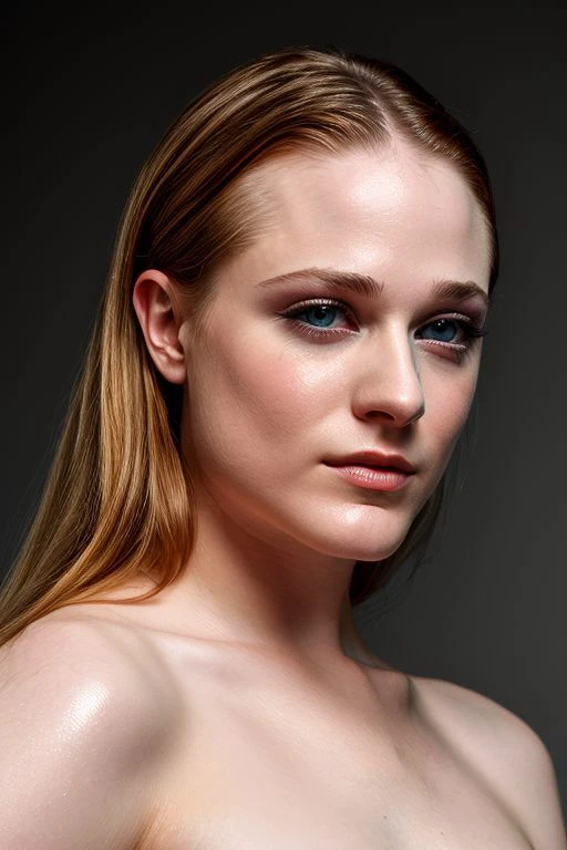 full color photography of Evan Rachel Wood, (nude:1.0), (oiled shiny skin:1.0), face close up,
masterpiece, best quality, sharp focus, highres 8k uhd, ultra-detailed, rim light, deep grey background,
 <lora:Evan Rachel Wood:1>