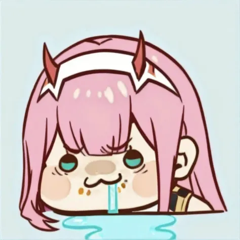 anime girl with pink hair and horns drinking water from a cup