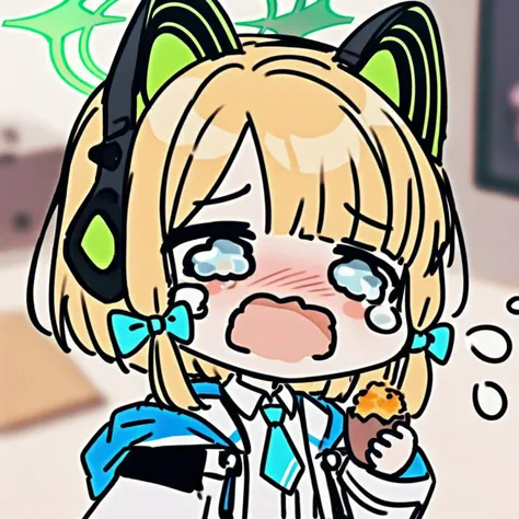 anime girl with a cat ear and a cat tail holding a donut