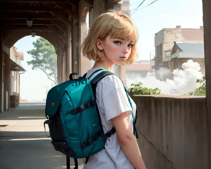 ,best quality,masterpiece,highly detailed,ultra-detailed,
(8k uhd  RAW, analog  photo style of:1.2)
Trailer
1girl,  upper body  portrait, sneakers Golden Blonde bob cut 
baby bangs Travel Backpack  Turquoise Arched Brows 
 high detailed skin, skin details,...