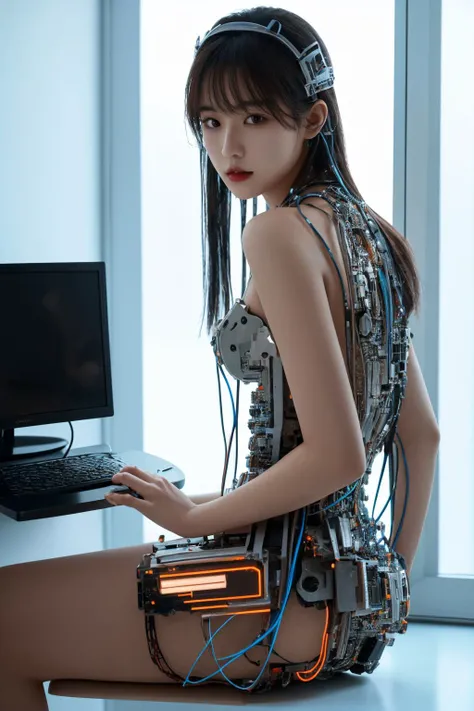 <lora:c0mp:0.65>, c0mp, machinery, cables, wires, computer part dress, short dress, best quality, masterpiece, illustration, realistic, photo-realistic, amazing, finely detail, incredibly absurdres, huge filesize, ultra-detailed, highres, extremely detaile...