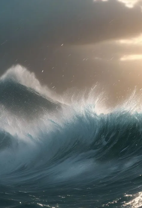 surfer in the ocean with a large wave in the background