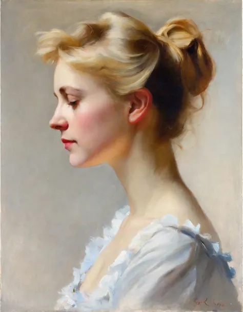 a painting of a woman with a bun in her hair