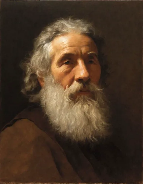 a painting of a man with a long beard and a brown shirt