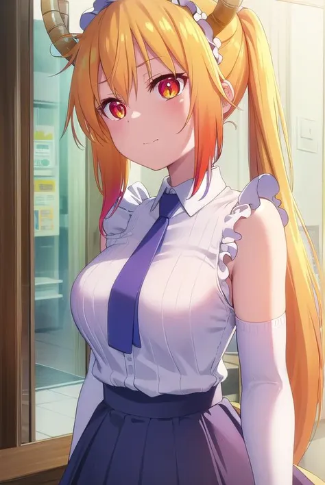 dragontohru, <lora:dragon tohru s2-lora-nochekaiser:1>, 
tohru, tohru (maidragon), long hair, bangs, blonde hair, hair between eyes, twintails, very long hair, multicolored hair, horns, fang, gradient hair, dragon horns, (red eyes:1.3), (slit pupils:1.5), ...