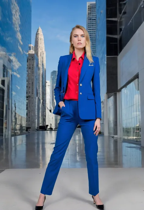 <lora:CharlotteCarmen_SDXL_v1.25-000057:1.25>  
Capture a powerful and confident upper-body portrait of a blue eyed (((ohwx woman)))  wearing a bold, Gucci power suit blazer and pants, posing against a backdrop of a sleek, modern skyscraper. The woman shou...