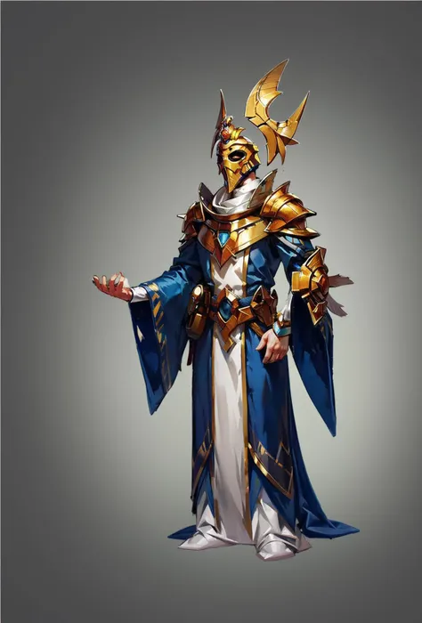 Concept art, hand-drawn drawings, Egyptian costumes, original character designs, solo, male focus, 1boy, grey background, standing, full body, robe, wide sleeves, mask, glowing, helmet, gradient background
<lora:Exotic:0.8>,<lora:bichu-v0612:0.6>,